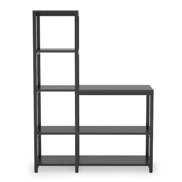 Tribesigns Earlimart 57 in. Black Wood 5-Shelf Standard Bookcase for Living Room Home Office