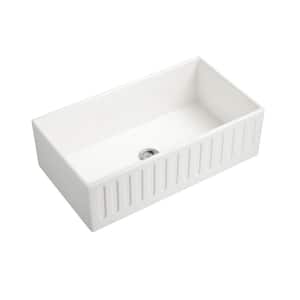 White Fireclay Ceramic Reversible 33 in. Single Bowl Farmhouse Apron Workstation Kitchen Sink