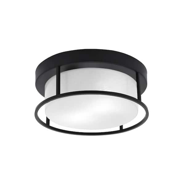 Unbranded Ashland 12 in. 2 Light Matte Black Flush Mount with White Marble Glass Shade No Bulbs Included