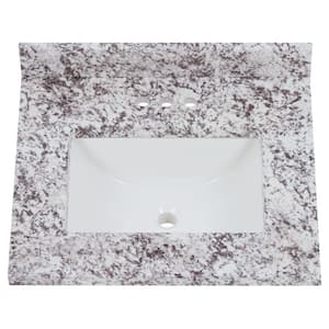 25 in. W x 22 in. D Cultured Marble White Rectangular Single Sink Vanity Top in Bianco Antico