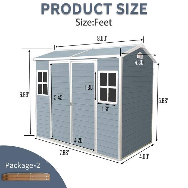 Grey 4 ft. W x 8 ft. D Outdoor Resin Storage Shed with Windows