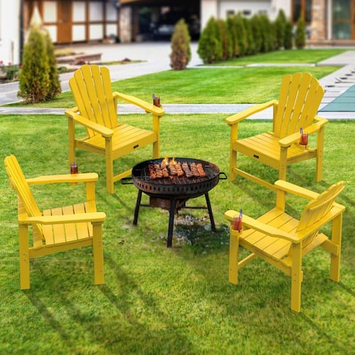 Folding Adirondack Yellow Wood Adirondack Chair Yellow HDPE Patio