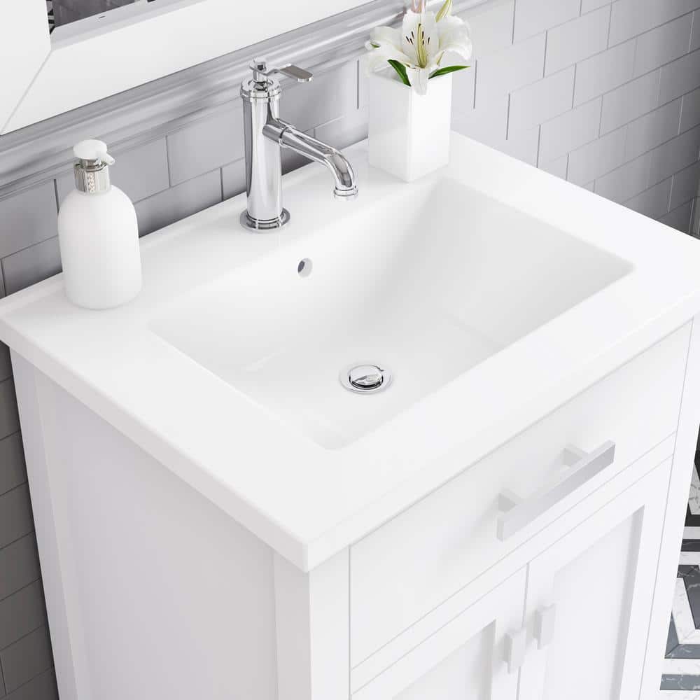 Myra Pure White Solid Wood Single Bathroom Vanity with Ceramic Sink
