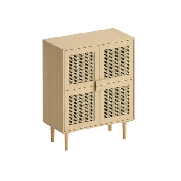 Unbranded 31.5 in. W x 15.75 in. D x 38.98 in. H Brown Linen Cabinet with 4-Doors and 8 Storage Spaces for Living Room, Hallway