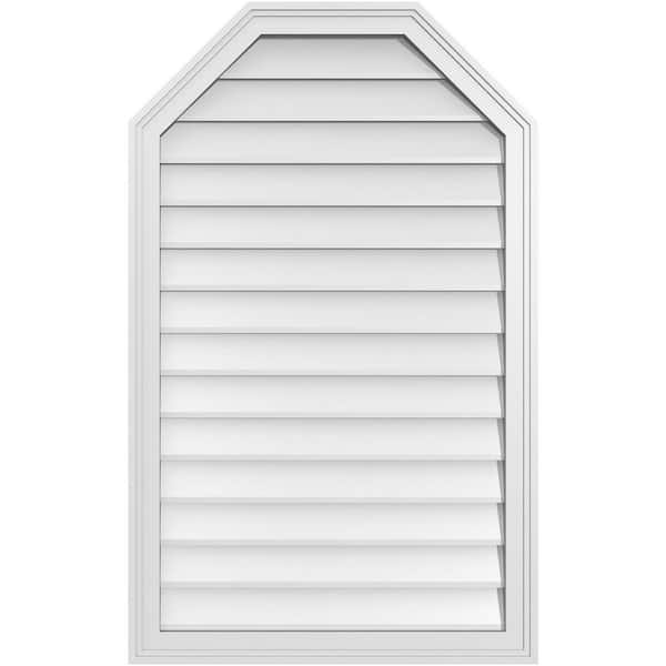 26 in. x 42 in. Octagonal Top Surface Mount PVC Gable Vent: Decorative with Brickmould Frame