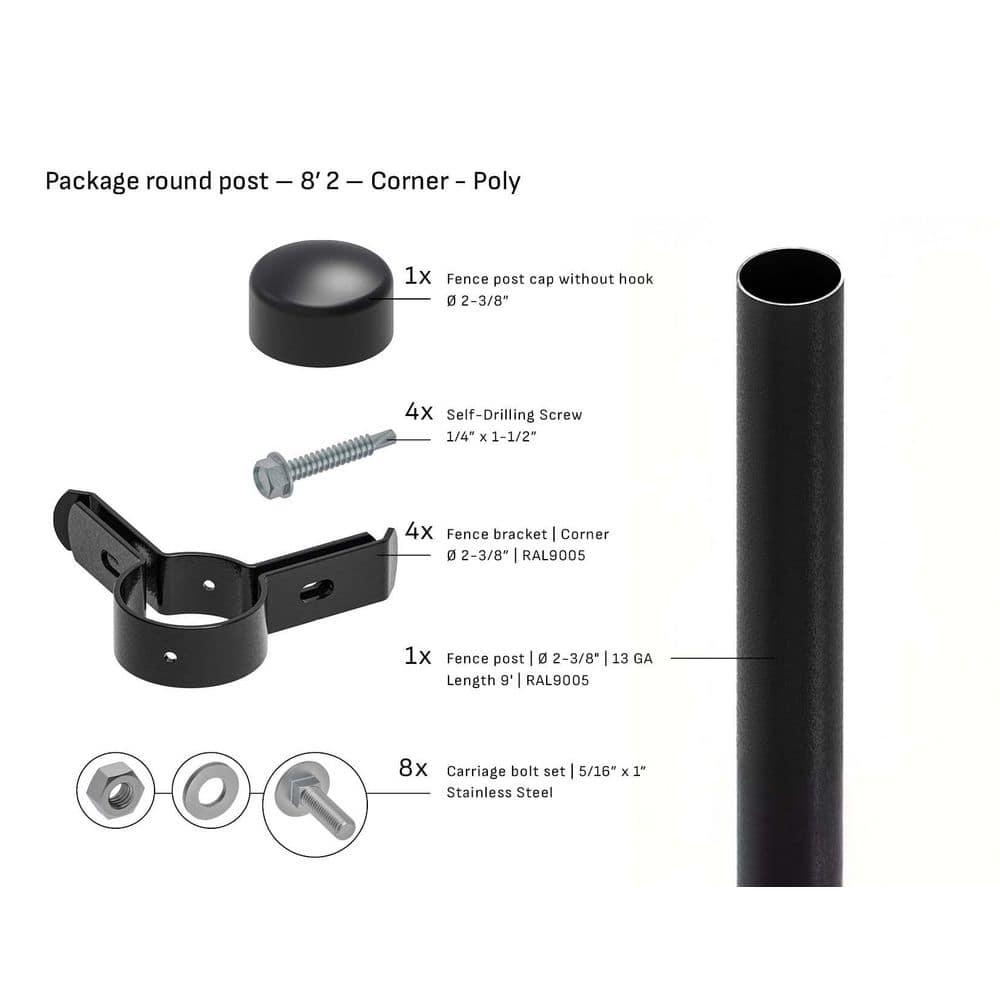 Round 2-3/8 in. x 8'2 ft. Poly Cap Corner Fence Black Steel Post (1-Pack) price history on PriceWatchPro