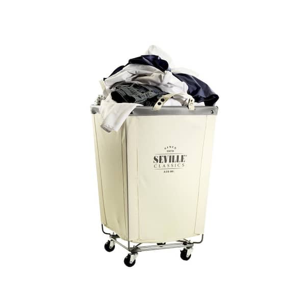 Commercial Rolling Contemporary Square Canvas Laundry Hamper, Natural White (18.25 in. W x 18.25 in. D x 27.5 in. H)