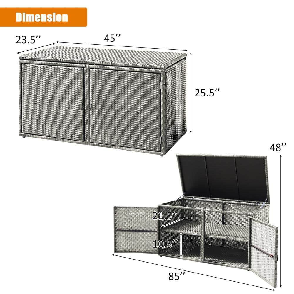 Gray Wicker and Steel Weather-Resistant Outdoor Storage Box