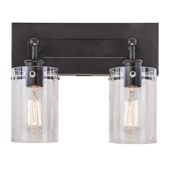 Hampton Bay Regan 12.75 in. 2-Light Espresso Bronze Bath Vanity Light with Clear Glass Shades