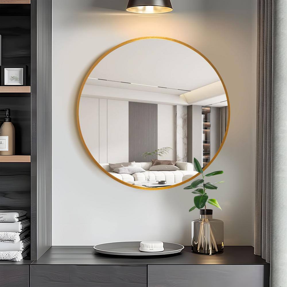 16 in. W x 16 in. H Metal Framed Round Mirror in Gold