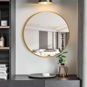16 in. W x 16 in. H Metal Framed Round Mirror in Gold