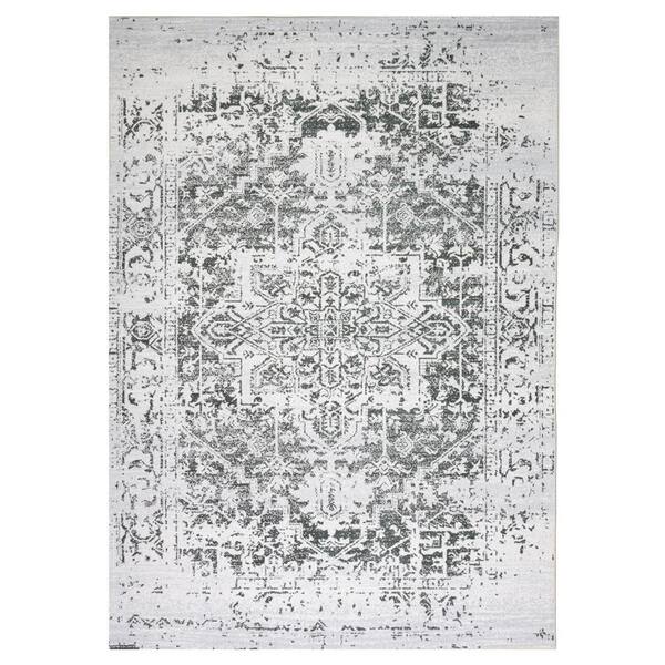 Himalayas Green Creme 5 ft. 4 in. x 8 ft. Machine Washable Modern Floral Abstract Polyester Non-Slip Backing Area Rug