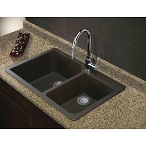Radius Drop-in Granite 33 in. 2-Hole 1-3/4 Offset Double Bowl Kitchen Sink in Espresso