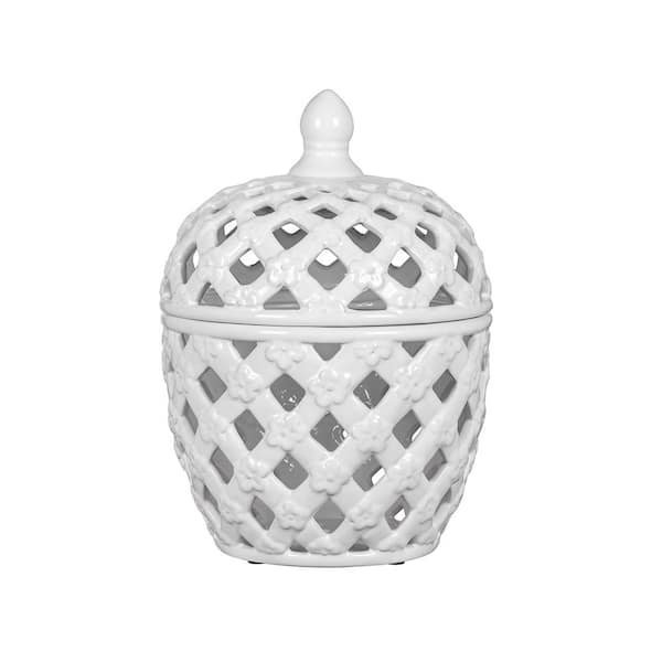 CONGE IMPORT LLC 8.5 in. x 11.5 in. White Ballas Bird Lidded Jar Decorative ornaments