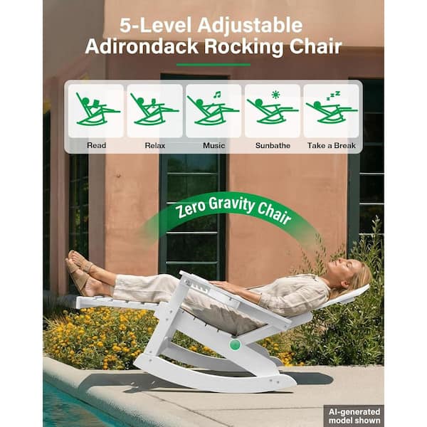 Mximu White Plastic Adirondack Outdoor Rocking Chair with