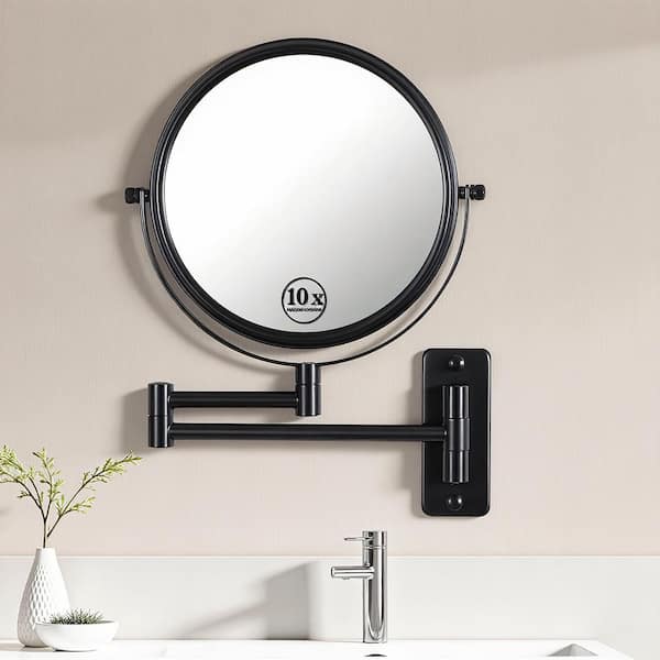 8 in. W x 8 in. H Round 1X/10X Magnifying Mirror Wall-Mount Bathroom Makeup Mirror 360° rotation in Black
