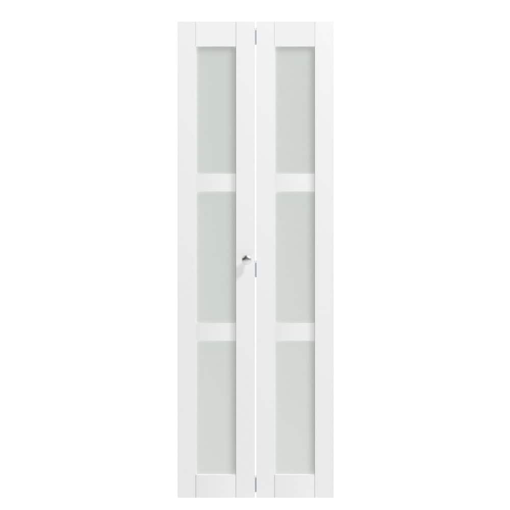 36 in x 80 in. 3-Lite Frosted Glass, White PVC Covering, Solid Core, MDF, Interior Closet Bi-fold Door with Hardware price history on PriceWatchPro