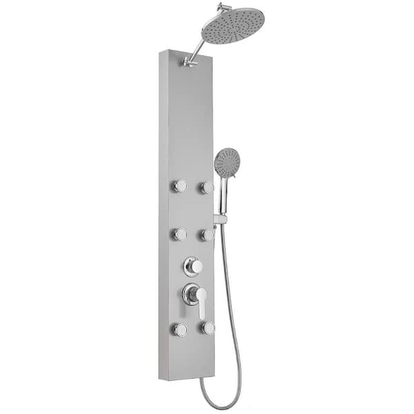 ROVATE Rainfall Waterfall Shower Tower Panel System, 304 Stainless Steel  Bathroom Shower Tower with 5 Rain Body Massage Jets and 3 Sets Handheld