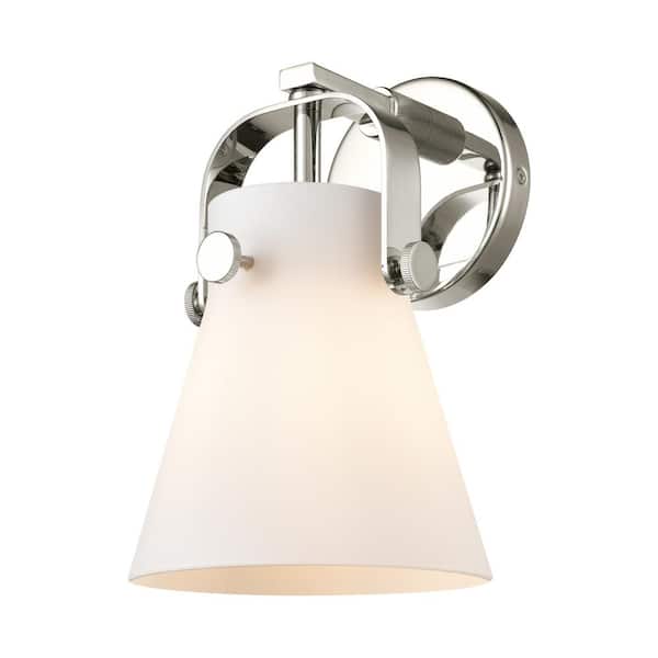Innovations Pilaster II Cone 6.5 in. 1-Light Polished Nickel Wall Sconce with Glass Shade
