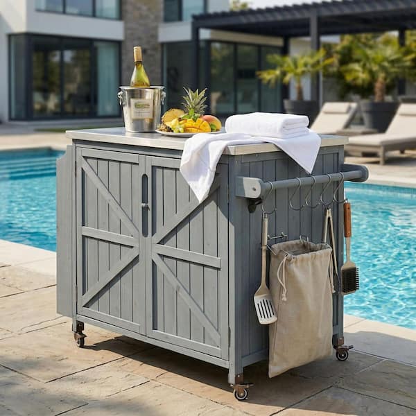 42.1 in. Blue Outdoor Steel Grill Cart with Side Shelf ,Storage