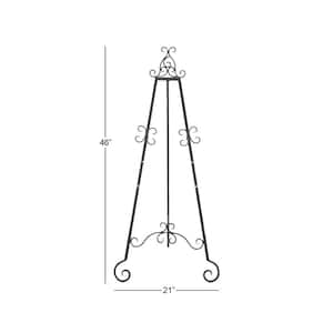 46 in. Black Metal Large Free Standing Adjustable Display Stand 3 Tier Scroll Easel with Chain Support