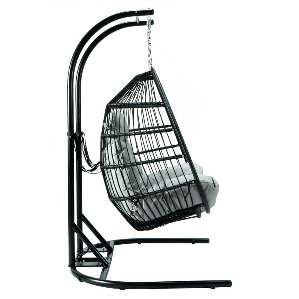 Gray Aluminum Hanging Pod Chair with Cushions for Deck