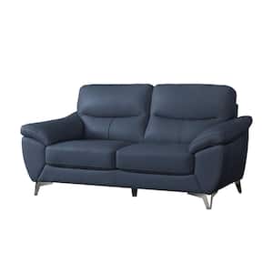 Clarence 70 in. W Flared Arm Top Grain Leather 2-Seat Loveseat in Blue