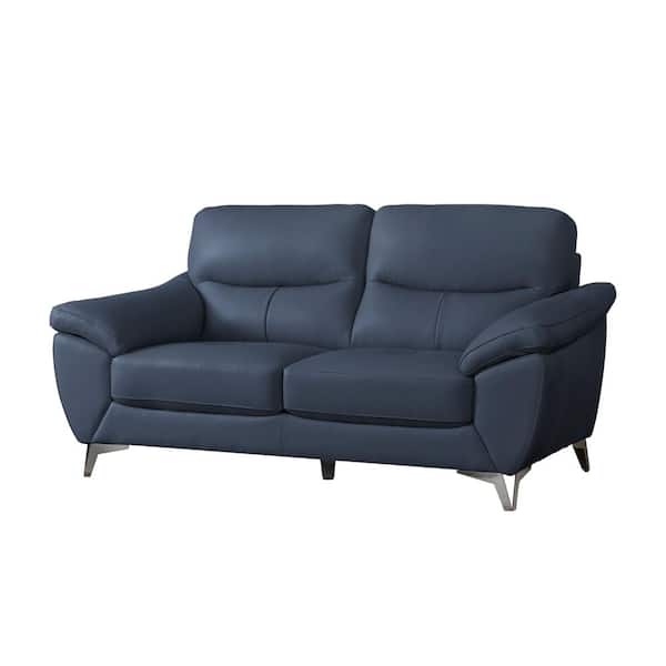 Unbranded Clarence 70 in. W Flared Arm Top Grain Leather 2-Seat Loveseat in Blue