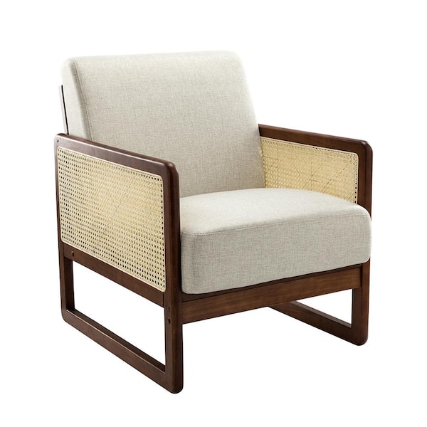 JAYDEN CREATION Deiphobus Oatmeal Armchair with Rattan Design