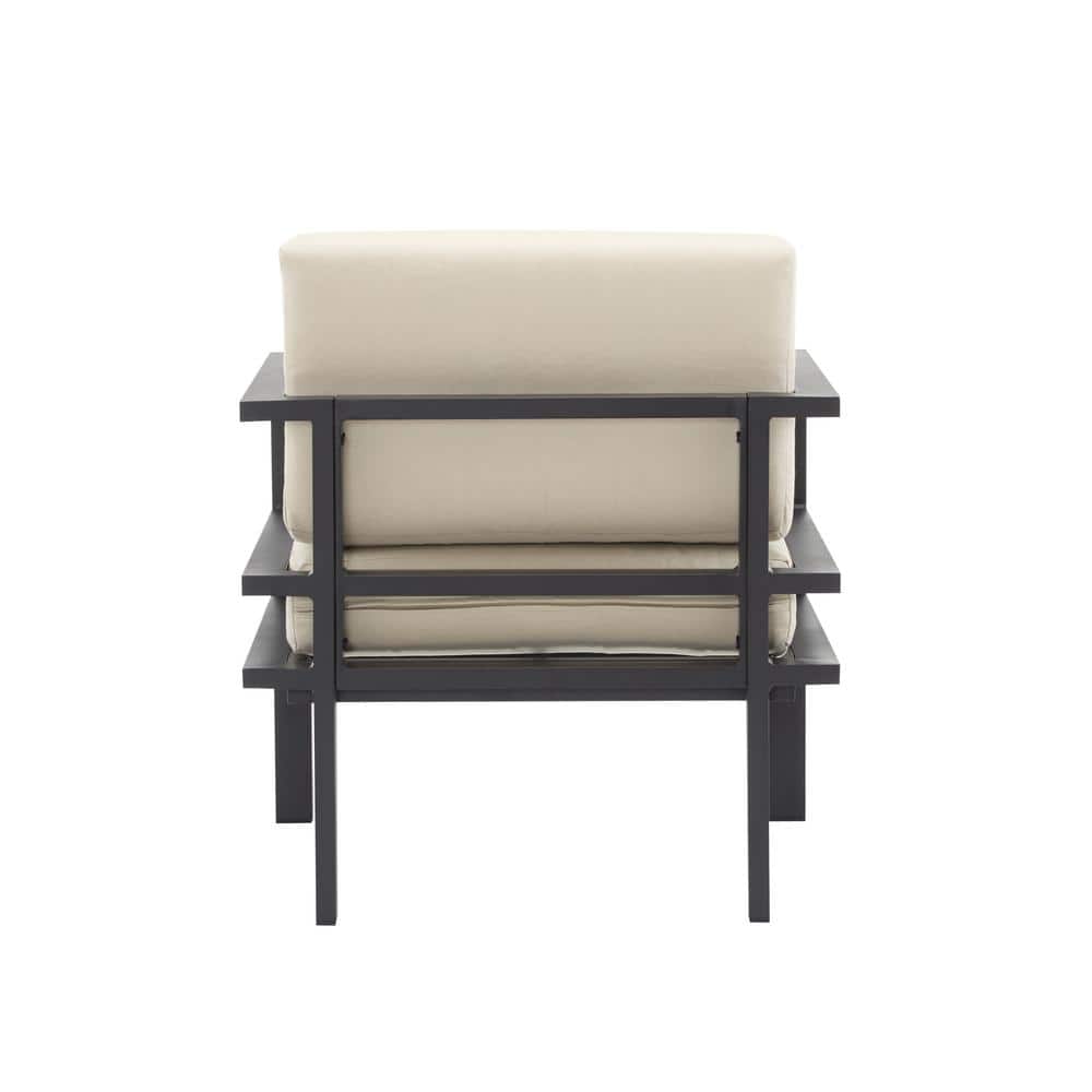 Beige and Black Aluminum Outdoor Lounge Chair with Cushions