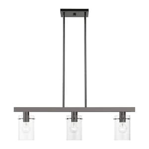 Munich 3-Light Black Chrome Linear Chandelier with Clear Glass Shades