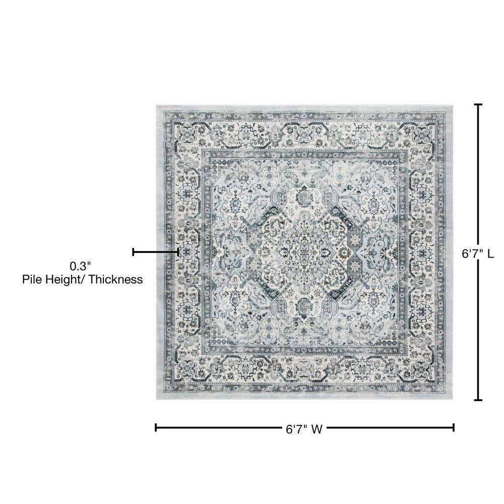 Isabella Dark Grey and Cream Synthetic Square Rug