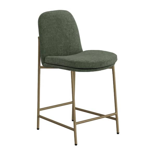 Benjara Revee Olive Green and Gold Wood Frame Counter Height Chair with Cushion