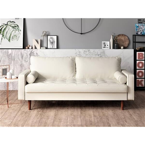 Us Pride Furniture Lincoln 69 7 In White Faux Leather 3 Seater Lawson Sofa With Removable Cushions S5454 S The Home Depot