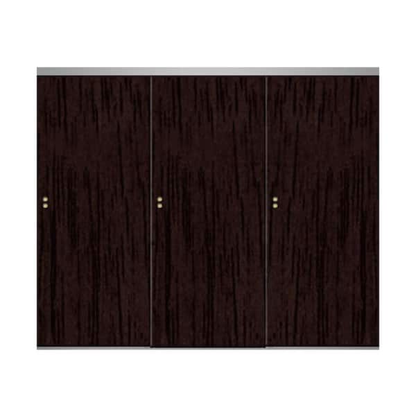 Impact Plus 84 in. x 84 in. Smooth Flush Espresso Solid Core MDF Interior Closet Sliding Door with Chrome Trim
