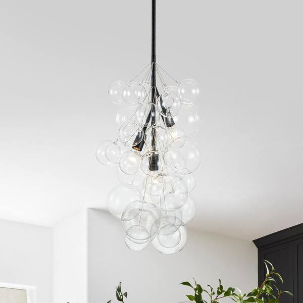 HUOKU 3-Light 15.7 in.W Matte Black Clear Glass Bubble Cluster