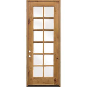30 in. x 96 in. Classic French Knotty Alder 12 Lite Clear Low-E Glass Left-Hand Unfinished Wood Prehung Front Door