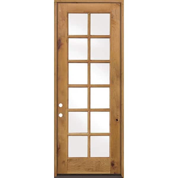 30 in. x 96 in. Classic French Knotty Alder 12 Lite Clear Low-E Glass Left-Hand Unfinished Wood Prehung Front Door
