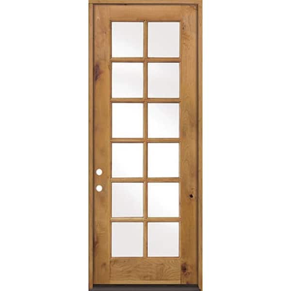 Krosswood Doors 30 in. x 96 in. Classic Knotty Alder 12 Lite Clear Low-E Glass Right-Hand Unfinished Wood Exterior Prehung Front Door