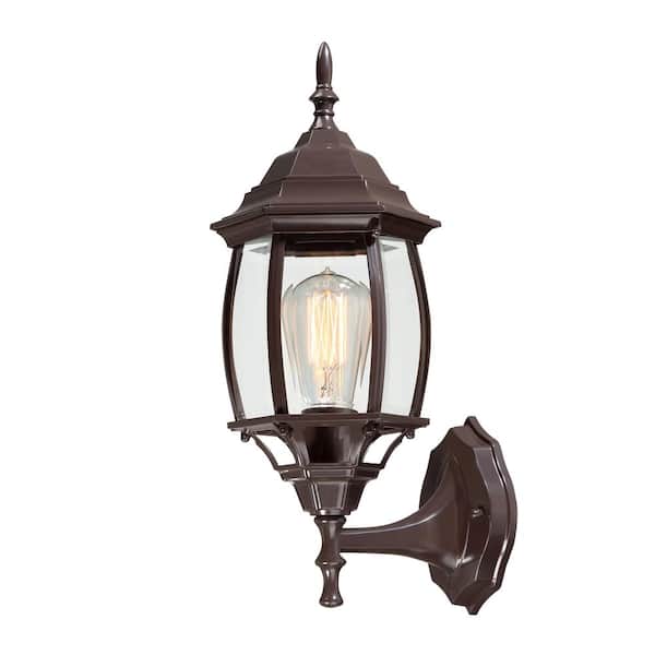 17 in. Bronze Outdoor Hardwired Wall Lantern Sconce with No Bulbs Included