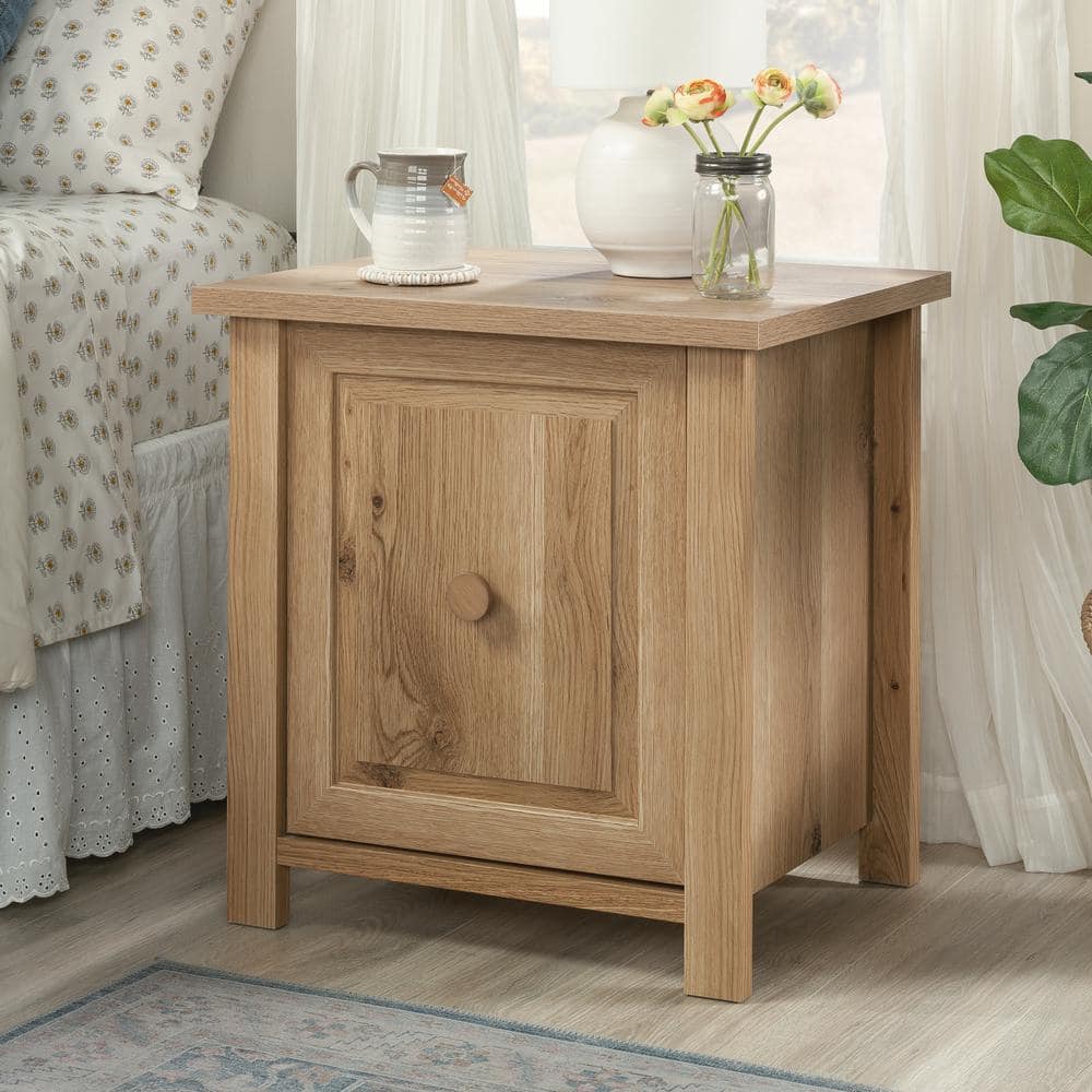 Timber Oak Farmhouse Engineered Wood Nightstand with Reversible Door