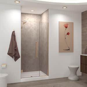 Elizabeth 37.5 in. W x 76 in. H Hinged Frameless Shower Door in Champagne Bronze with Clear Glass