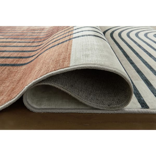 Farrendale 5 ft. x 7 ft. Beige/Blue Geometric Washable Area Rug