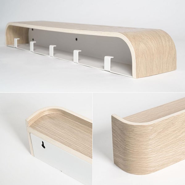 Oak/White Wall Coat Rack with Hidden Hooks TG-D6-03269 - The Home