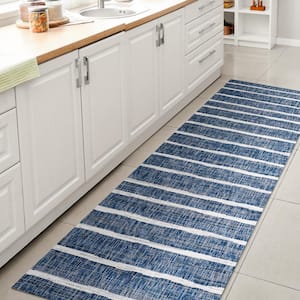 Colonia Berber Stripe Blue/Ivory 2 ft. x 10 ft. Indoor/Outdoor Runner Rug