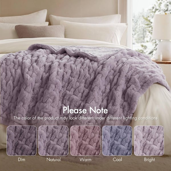 Madison Park Ruched Fur Lavender Gray Polyester Throw Blanket MP50
