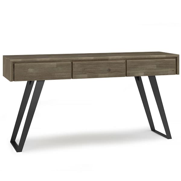 Simpli Home Lowry 60 in. W Distressed Grey Console Sofa Table