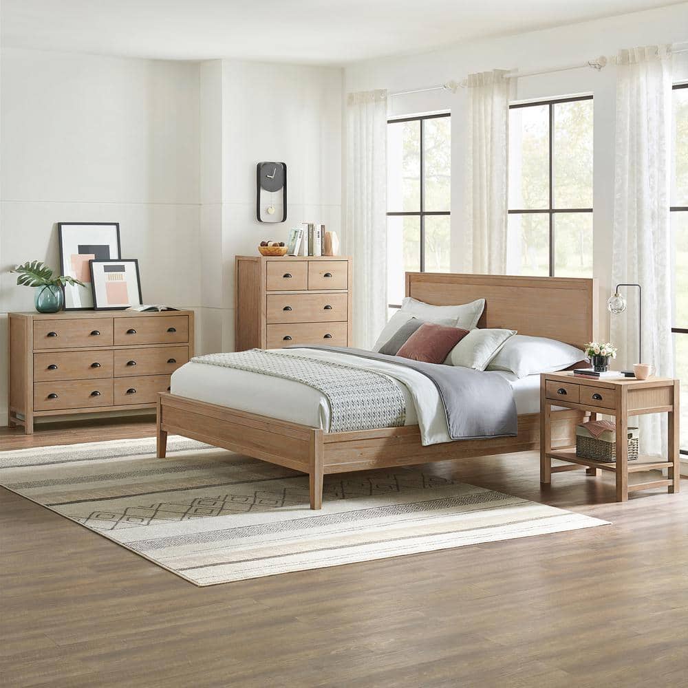 Arden Solid Pine Wood 5-Drawer Chest in Light Driftwood Finish