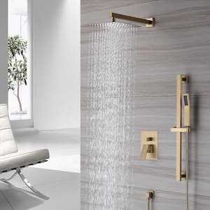 1-Spray Patterns with 10 in. Wall Mount Dual Shower Heads with Sliding Rod in Spot Resist Brushed Gold (Valve Included)