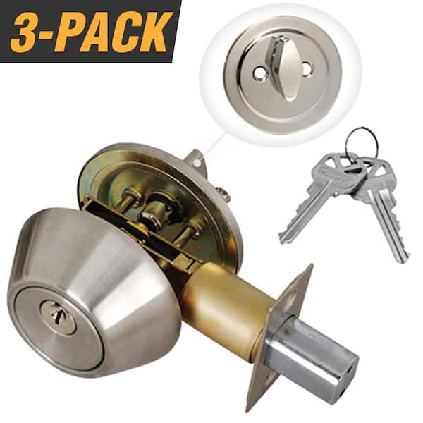 Premier Lock Stainless Steel Entry Door Lock Single Cylinder Deadbolt with 6 KW1 Keys (3-Pack, Keyed Alike)
